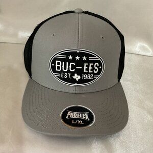 Buc-Ees Gray & Black Mesh Back Trucker Hat L/XL Proflex Adjustable Cap